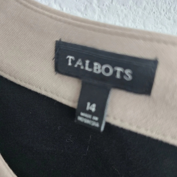 Talbots Sheath Dress Sz 14 Women Black Tan Pointe Knit 3/4 Sleeves Party - Picture 6 of 11